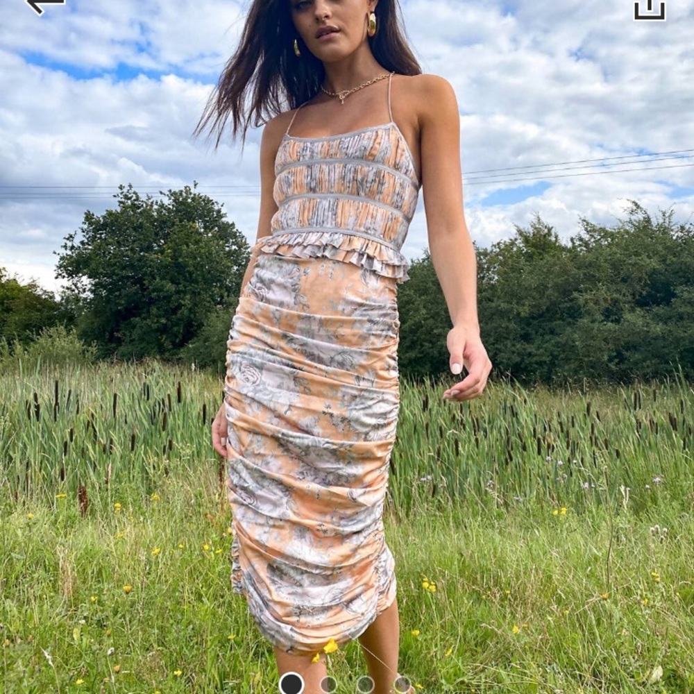 ASOS corset pleat bodice floral midi dress ruching